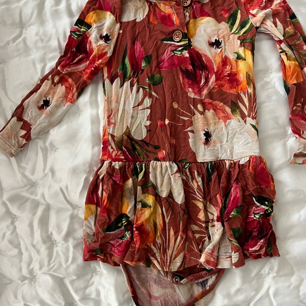 Posh Peanut Floral Long Sleeve Dress - Red and White
